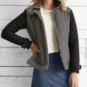 Prana Caprise Wool Blend Herringbone Jacket Grey & Black Lightweight Zip Coat S